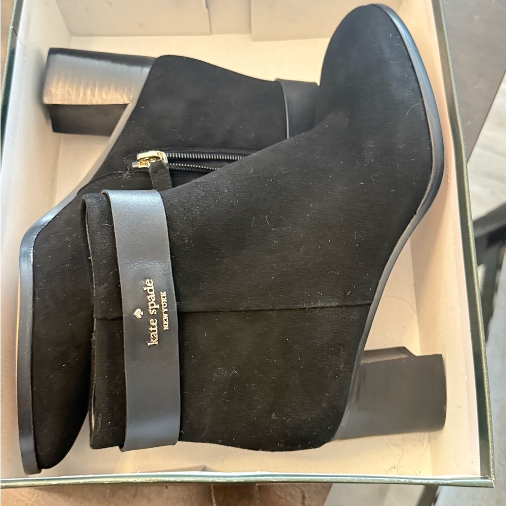 Kate Spade Black Suede Ankle Booties with Block Heel